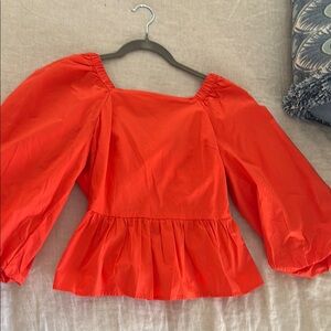 YAS Vibrant Red Peplum Blouse with 3/4 Bishop Sleeves